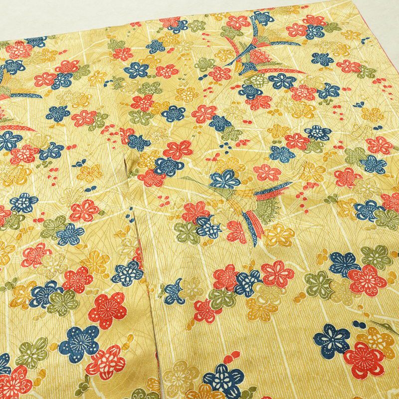 小紋 良品 総柄 正絹 花柄 袷仕立て 身丈159.5cm 裄丈64.5cm リサイクル着物 着物 黄・黄土色_画像13