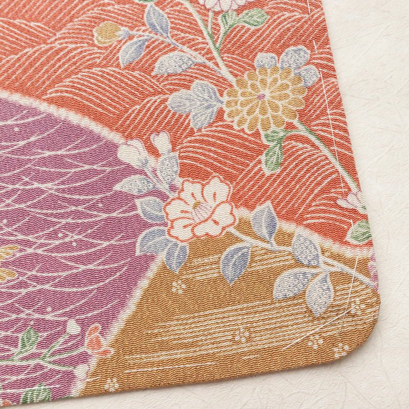 小紋 美品 しつけ糸付き 縮緬 総柄 正絹 古典柄 袷仕立て 身丈161.5cm 裄丈65cm リサイクル着物 着物 菊 亀甲 流水 露芝 多色使い_画像15