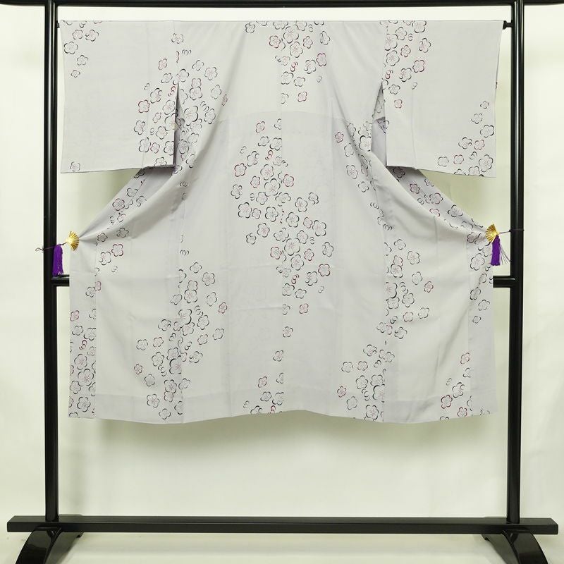 長襦袢 良品 しつけ糸付き 正絹 花柄 袷仕立て 身丈128cm 裄丈66cm リサイクル着物 着物 紫・藤色_画像1