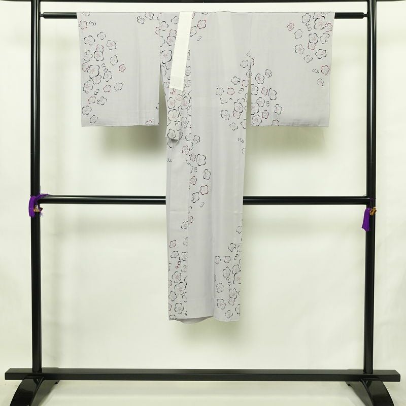 長襦袢 良品 しつけ糸付き 正絹 花柄 袷仕立て 身丈128cm 裄丈66cm リサイクル着物 着物 紫・藤色_画像2