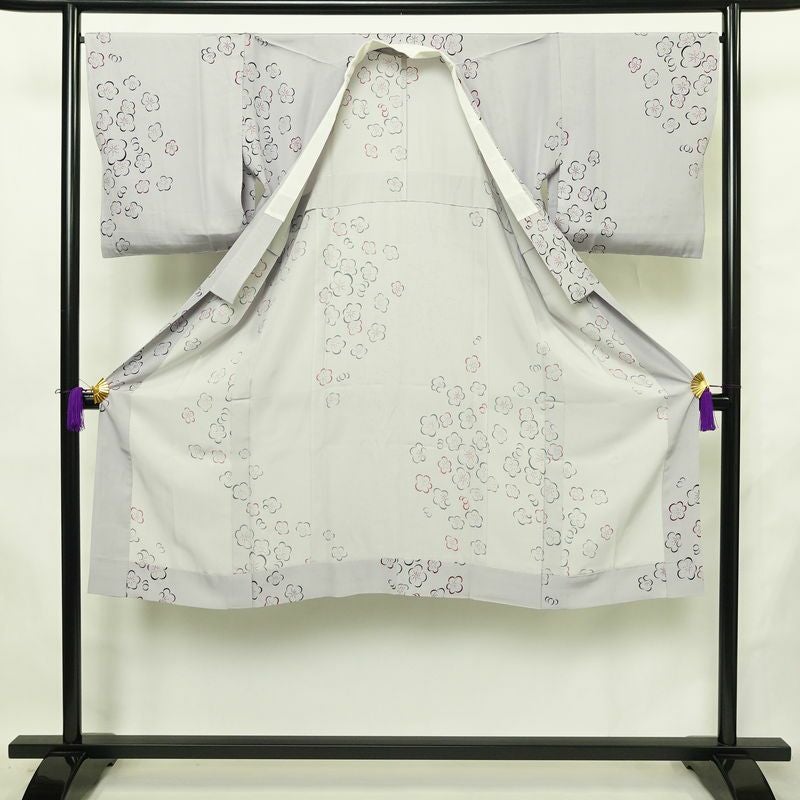 長襦袢 良品 しつけ糸付き 正絹 花柄 袷仕立て 身丈128cm 裄丈66cm リサイクル着物 着物 紫・藤色_画像3