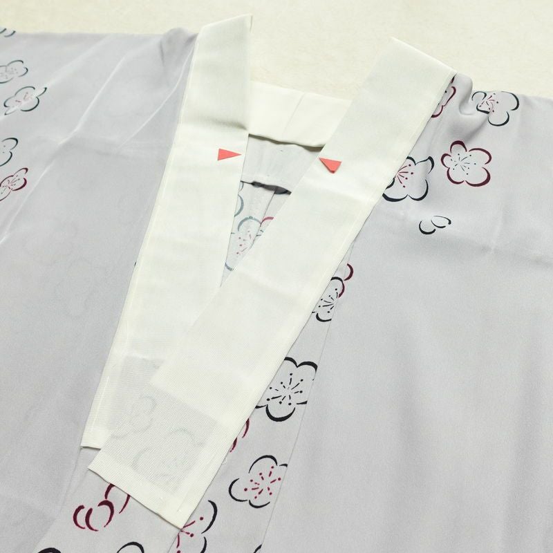 長襦袢 良品 しつけ糸付き 正絹 花柄 袷仕立て 身丈128cm 裄丈66cm リサイクル着物 着物 紫・藤色_画像15