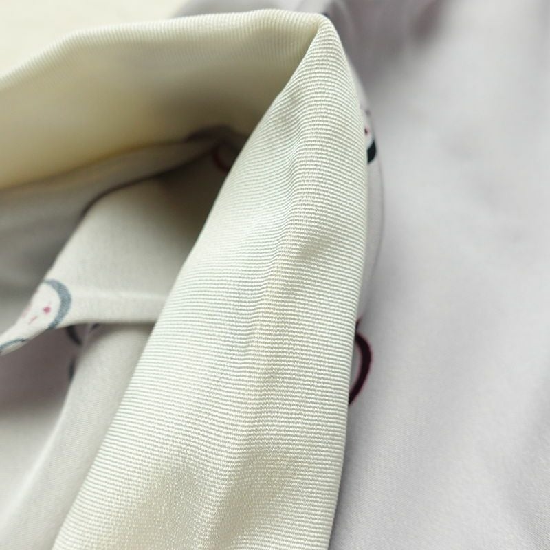 長襦袢 良品 しつけ糸付き 正絹 花柄 袷仕立て 身丈128cm 裄丈66cm リサイクル着物 着物 紫・藤色_画像17