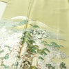 付け下げ 美品 しつけ糸付き 縮緬 トールサイズ 正絹 風景柄 袷仕立て 身丈173cm 裄丈68.5cm リサイクル着物 着物 箔 共八掛 金彩 入学式 卒業式 七五三 お宮参り フォーマル 緑・うぐいす色_画像5