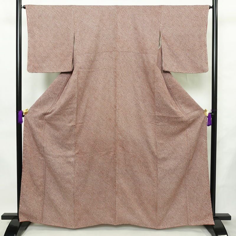 小紋 良品 絞り 総絞り 正絹 古典柄 袷仕立て 身丈164cm 裄丈65cm リサイクル着物 一部しつけ糸付き 着物 茶_画像1