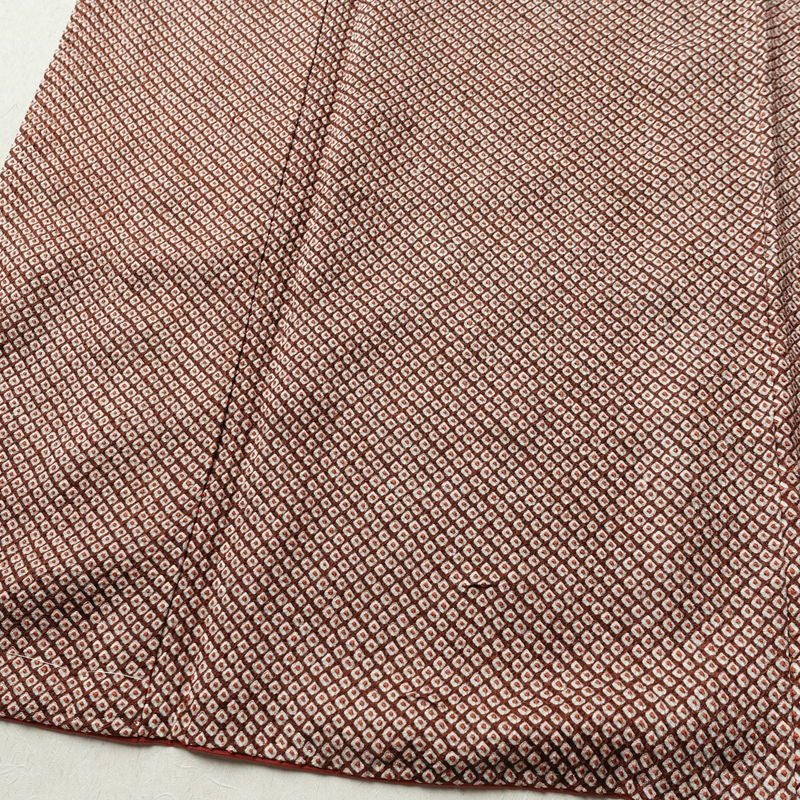 小紋 良品 絞り 総絞り 正絹 古典柄 袷仕立て 身丈164cm 裄丈65cm リサイクル着物 一部しつけ糸付き 着物 茶_画像4