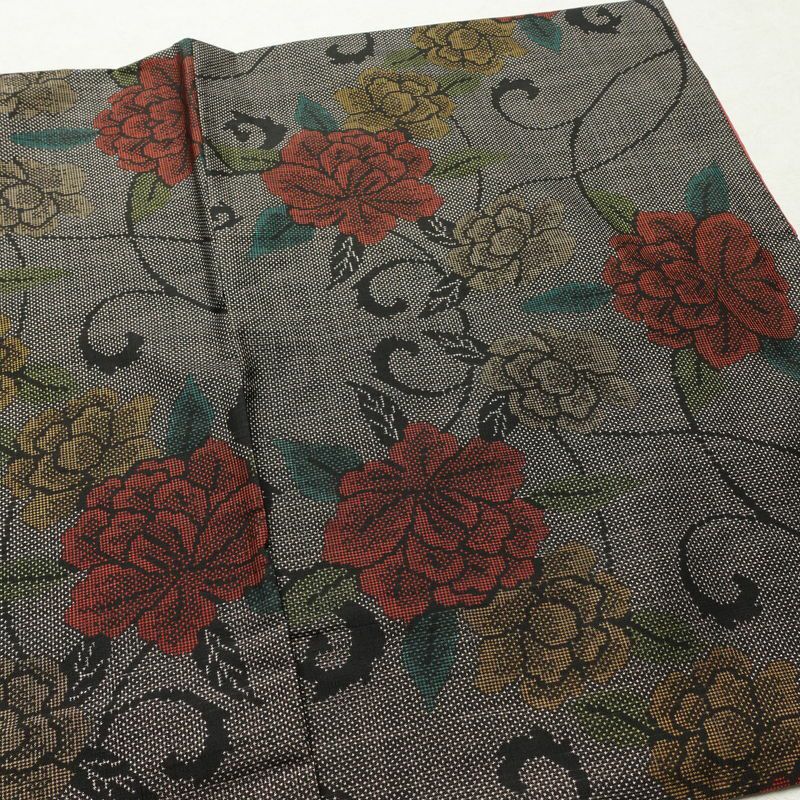 大島紬 証紙なし 正絹 花柄 袷仕立て 身丈160cm 裄丈63cm リサイクル着物 着物 茶_画像13