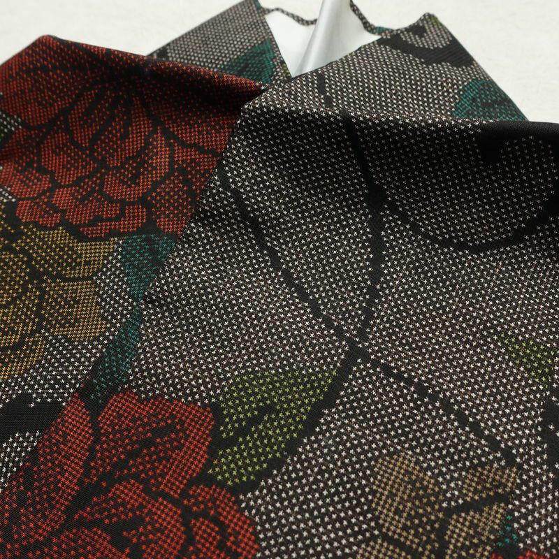 大島紬 証紙なし 正絹 花柄 袷仕立て 身丈160cm 裄丈63cm リサイクル着物 着物 茶_画像17