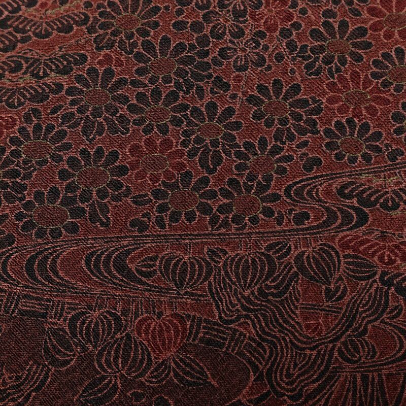 小紋 良品 総柄 正絹 風景柄 袷仕立て 身丈155.5cm 裄丈63cm リサイクル着物 着物 金彩 小豆・エンジ_画像7