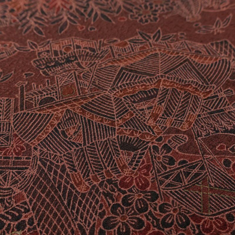 小紋 良品 総柄 正絹 風景柄 袷仕立て 身丈155.5cm 裄丈63cm リサイクル着物 着物 金彩 小豆・エンジ_画像8