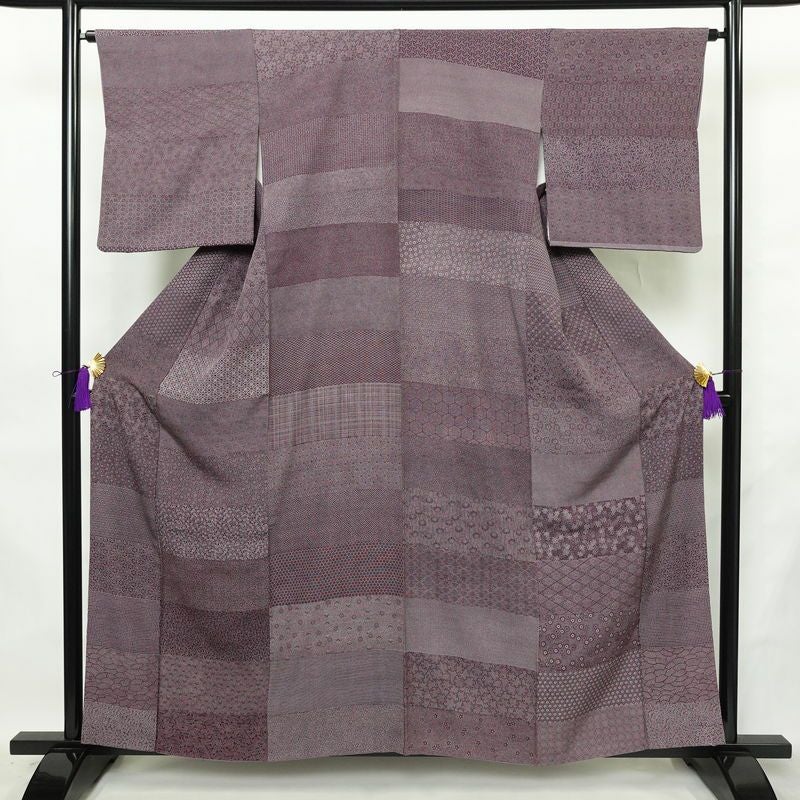 小紋 良品 伝統工芸士 廣瀬雄望 正絹 古典柄 袷仕立て 身丈158.5cm 裄丈64cm リサイクル着物 着物 紫・藤色_画像1