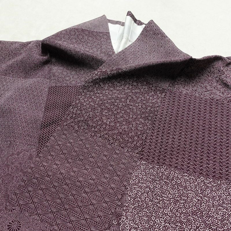 小紋 良品 伝統工芸士 廣瀬雄望 正絹 古典柄 袷仕立て 身丈158.5cm 裄丈64cm リサイクル着物 着物 紫・藤色_画像18