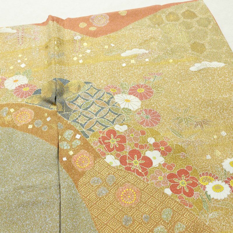 訪問着 良品 松井青々 落款入り 伊達衿付き 金駒刺繍 一つ紋付き 正絹 古典柄 袷仕立て 身丈165cm 裄丈67.5cm リサイクル着物 着物 刺繍 箔 共八掛 金彩 パーティー フォーマル 華やか 多色使い_画像15