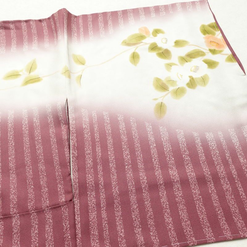 訪問着 良品 しつけ糸付き もみじ染 丹後ちりめん 正絹 花柄 袷仕立て 身丈159.5cm 裄丈65cm リサイクル着物 着物 紫・藤色_画像14