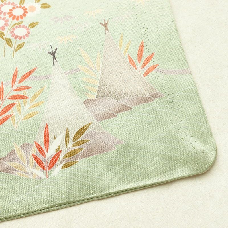 訪問着 良品 金駒刺繍 一つ紋付き 正絹 風景柄 袷仕立て 身丈165.5cm 裄丈68cm リサイクル着物 着物 箔 入学式 卒業式 七五三 お宮参り フォーマル 緑・うぐいす色_画像15