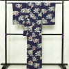 小紋 縮緬 正絹 花柄 袷仕立て 身丈161.5cm 裄丈67.5cm リサイクル着物 着物 青・紺_画像2
