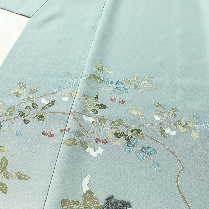 訪問着 良品 落款入り 縮緬 正絹 人物・動物柄 袷仕立て 身丈167.5cm 裄丈67cm リサイクル着物 着物 入学式 卒業式 七五三 お宮参り フォーマル 青・紺_画像5