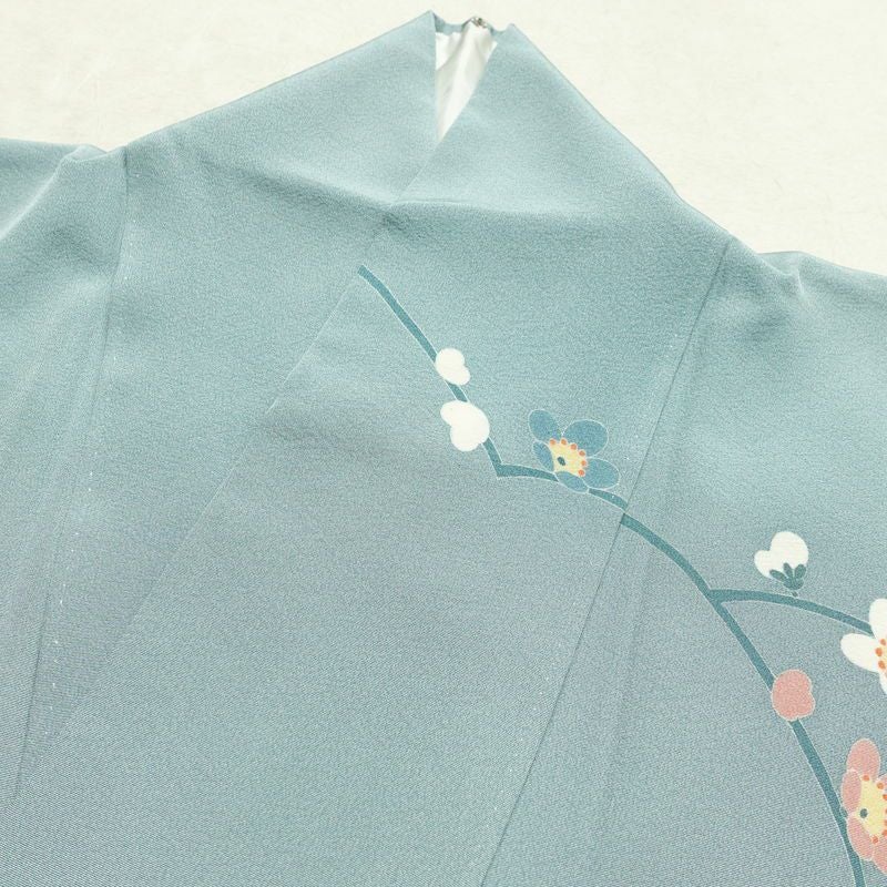 訪問着 落款入り 縮緬 一つ紋付き 正絹 花柄 袷仕立て 身丈150cm 裄丈63cm リサイクル着物 着物 共八掛 入学式 卒業式 七五三 お宮参り フォーマル 青・紺_画像18