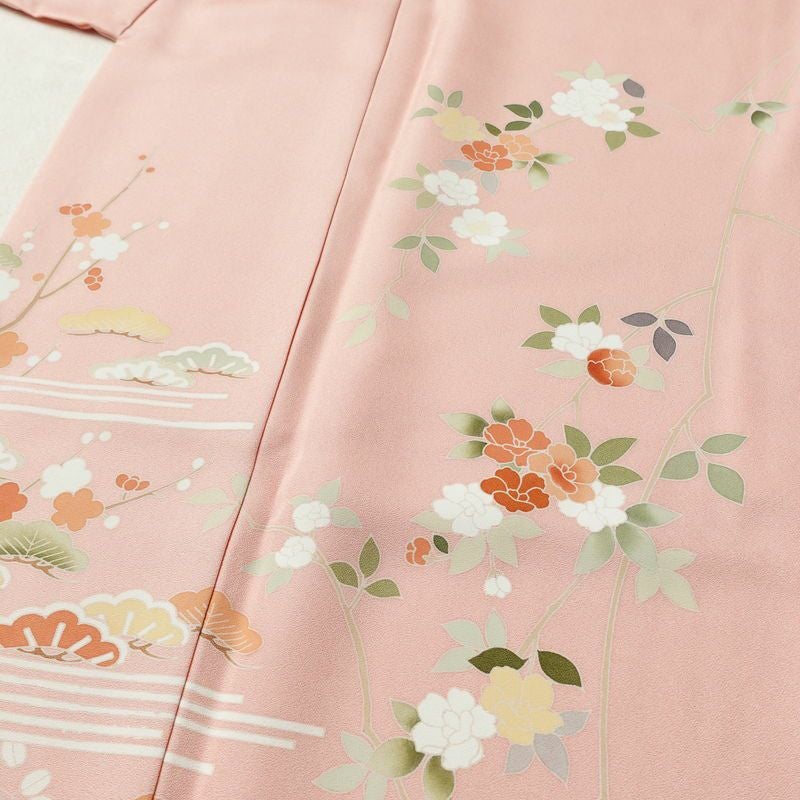 訪問着 美品 落款入り 正絹 花柄 袷仕立て 身丈170.5cm 裄丈68cm リサイクル着物 着物 箔 入学式 卒業式 七五三 お宮参り フォーマル ピンク_画像5