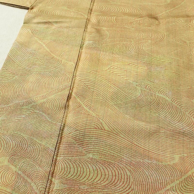 小紋 付下小紋 正絹 流水・波柄 袷仕立て 身丈155.5cm 裄丈64.5cm リサイクル着物 着物 黄・黄土色_画像5