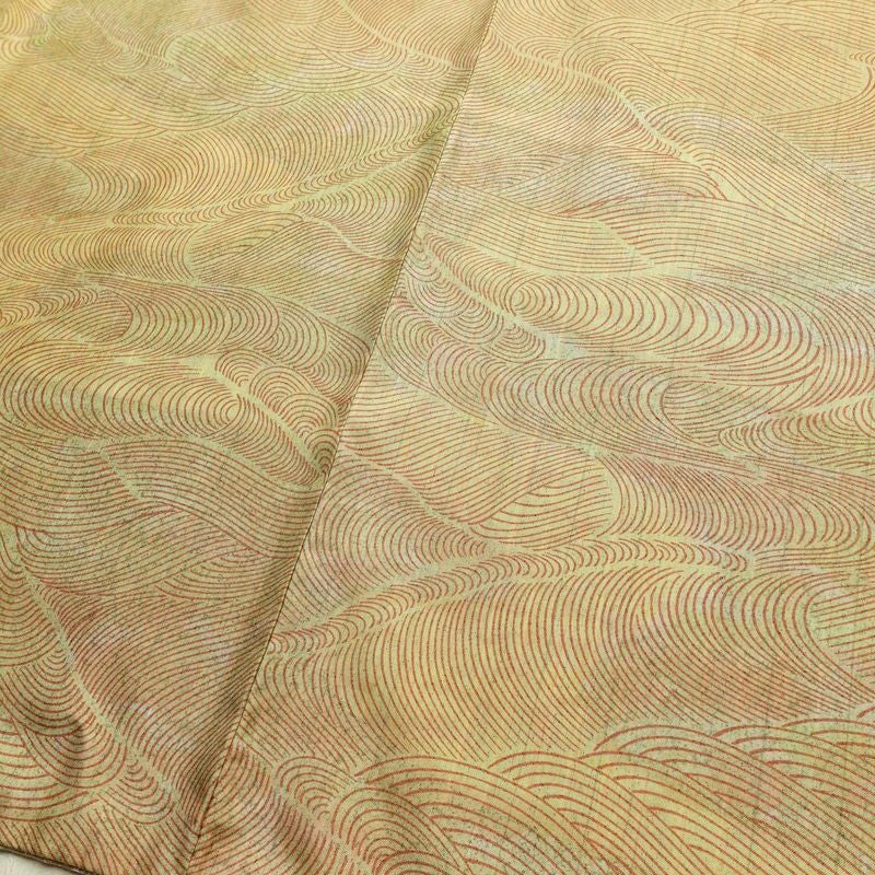 小紋 付下小紋 正絹 流水・波柄 袷仕立て 身丈155.5cm 裄丈64.5cm リサイクル着物 着物 黄・黄土色_画像13
