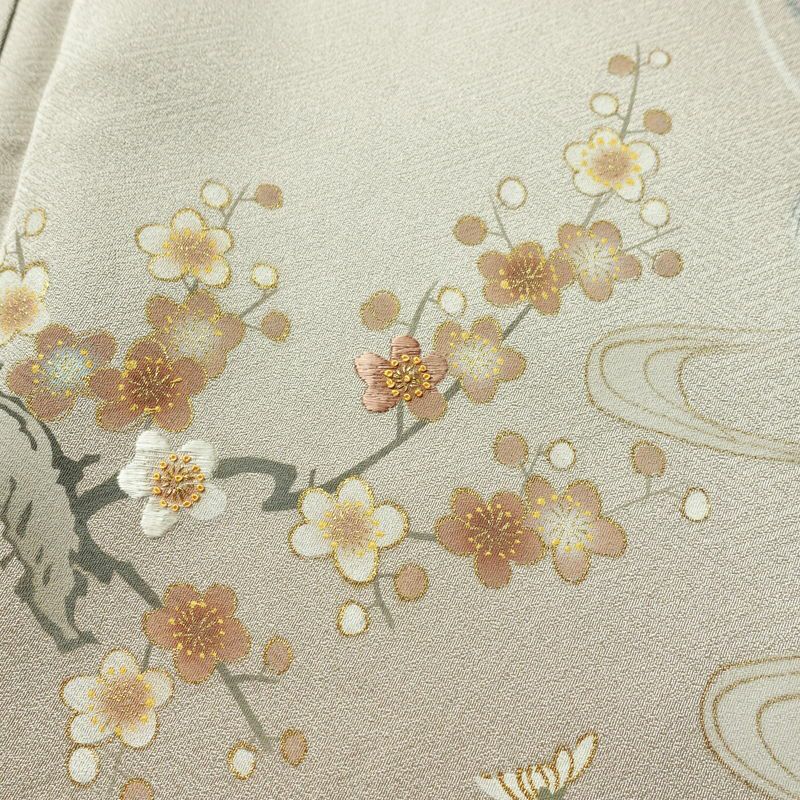 訪問着 金駒刺繍 一つ紋付き 正絹 古典柄 袷仕立て 身丈160cm 裄丈62.5cm リサイクル着物 着物 刺繍 箔 入学式 卒業式 七五三 お宮参り フォーマル グレージュ グレー_画像9