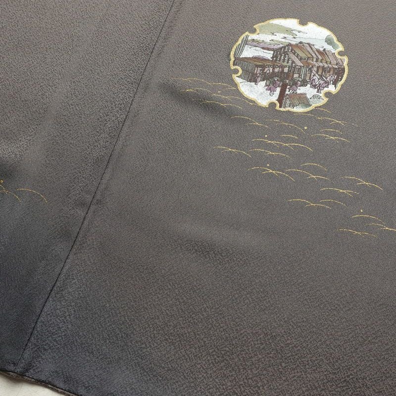 訪問着 美品 正絹 風景柄 袷仕立て 身丈167cm 裄丈67cm リサイクル着物 着物 箔 金彩 入学式 卒業式 七五三 フォーマル 茶_画像13