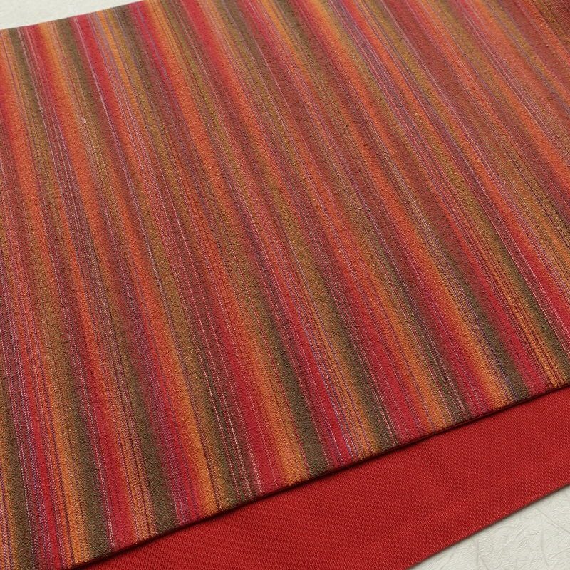 名古屋帯 六通柄 良品 正絹 縞柄・線柄 通し仕立て なごや帯 リサイクル帯 帯 カジュアル 多色使い_画像11