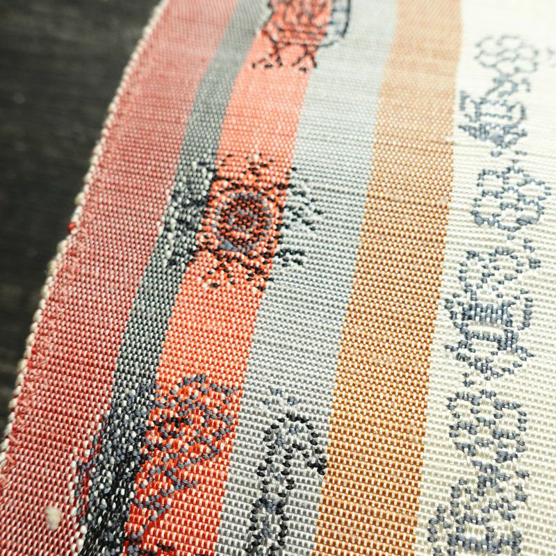 名古屋帯 太鼓柄 正絹 幾何学柄・抽象柄 松葉仕立て なごや帯 リサイクル帯 帯 モダン 紬地 白_画像6