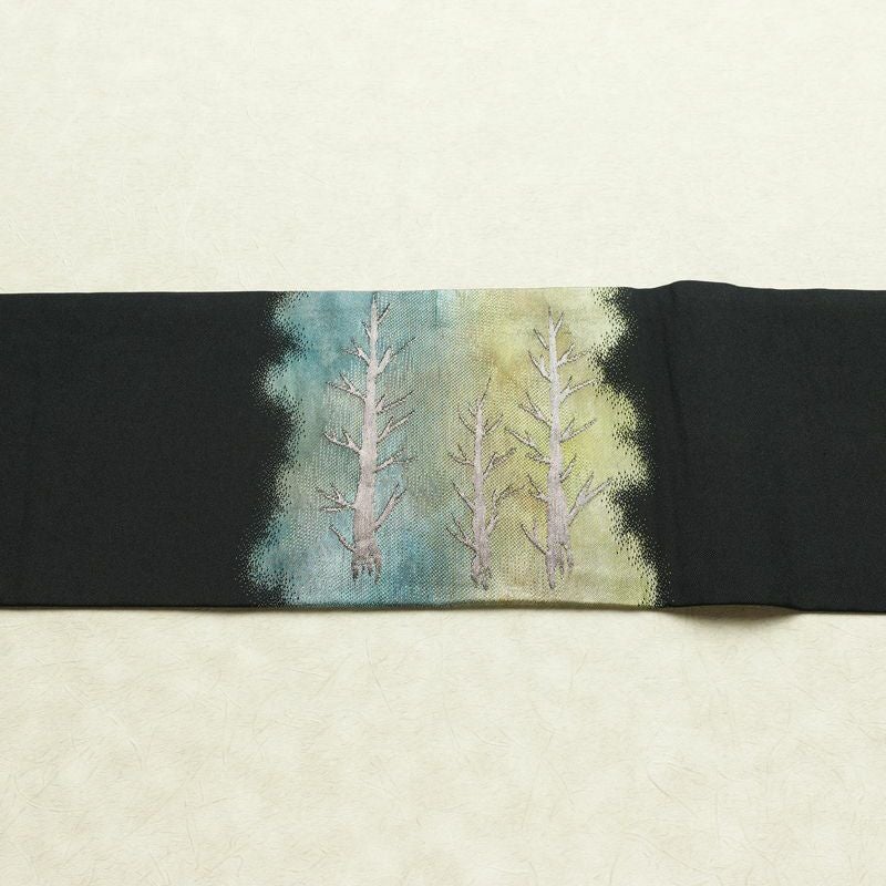 名古屋帯 太鼓柄 正絹 風景柄 名古屋仕立て なごや帯 リサイクル帯 帯 箔 黒_画像12