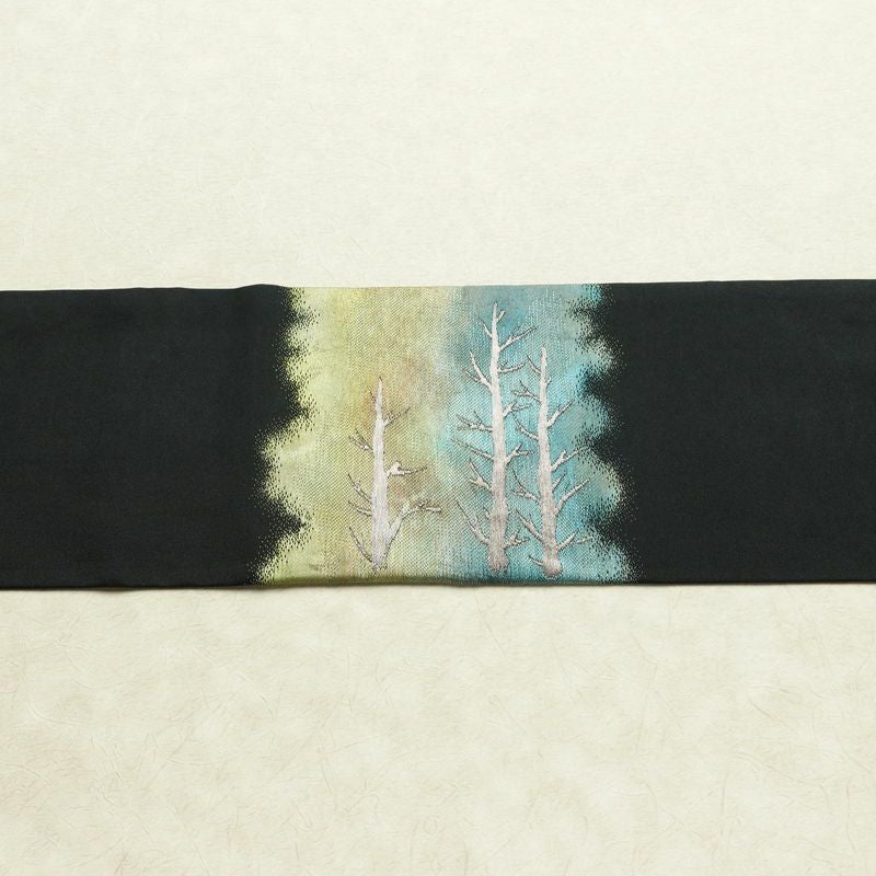 名古屋帯 太鼓柄 正絹 風景柄 名古屋仕立て なごや帯 リサイクル帯 帯 箔 黒_画像13