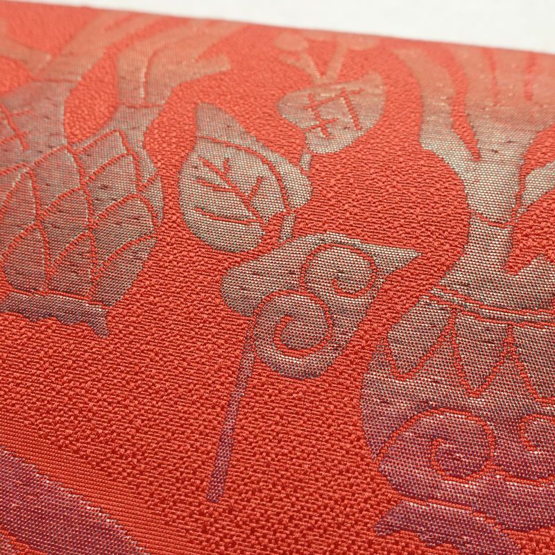 名古屋帯 六通柄 正絹 幾何学柄・抽象柄 通し仕立て なごや帯 リサイクル帯 帯 赤・朱_画像5