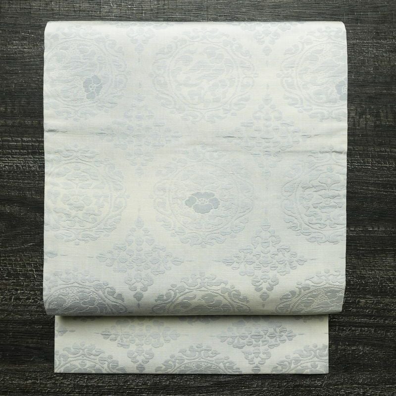 名古屋帯 六通柄 良品 正絹 幾何学柄・抽象柄 名古屋仕立て なごや帯 リサイクル帯 帯 青・紺_画像1