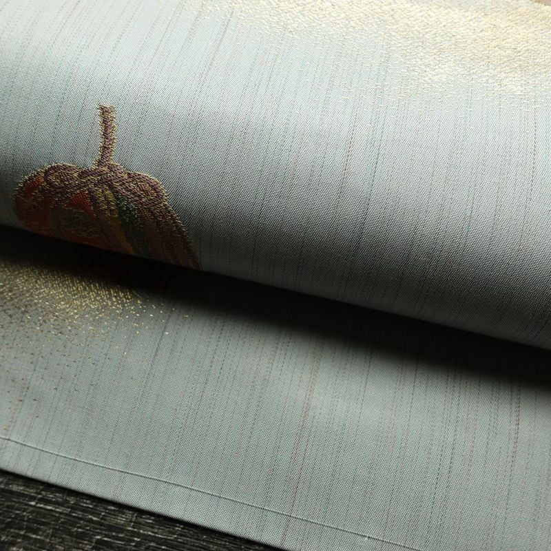 名古屋帯 六通柄 正絹 古典柄 名古屋仕立て なごや帯 リサイクル帯 帯 箔 青・紺_画像9