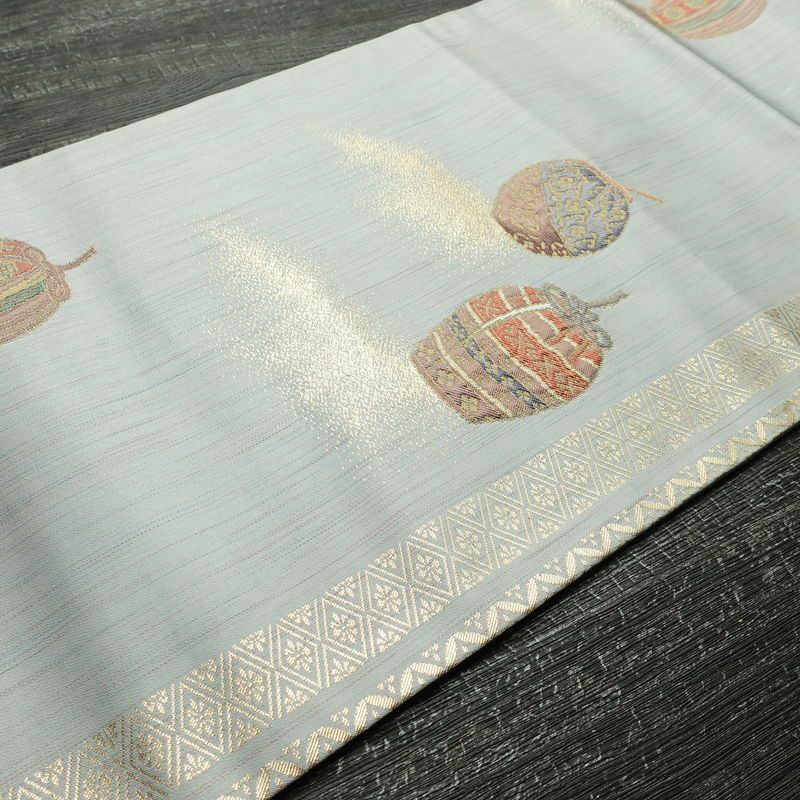 名古屋帯 六通柄 正絹 古典柄 名古屋仕立て なごや帯 リサイクル帯 帯 箔 青・紺_画像13