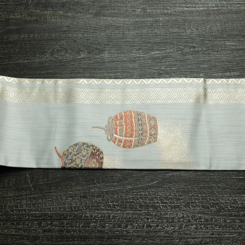 名古屋帯 六通柄 正絹 古典柄 名古屋仕立て なごや帯 リサイクル帯 帯 箔 青・紺_画像16