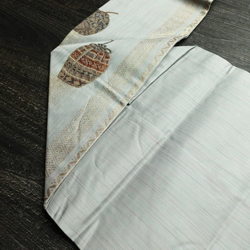 名古屋帯 六通柄 正絹 古典柄 名古屋仕立て なごや帯 リサイクル帯 帯 箔 青・紺_画像21