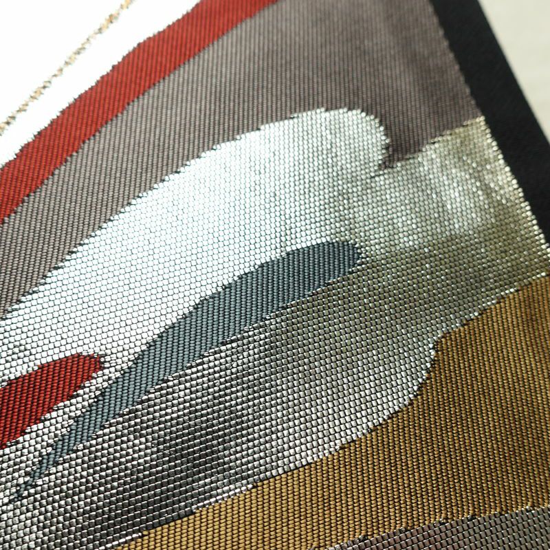 名古屋帯 太鼓柄 正絹 蝶・昆虫柄 名古屋仕立て なごや帯 リサイクル帯 帯 箔 引箔 黒_画像4