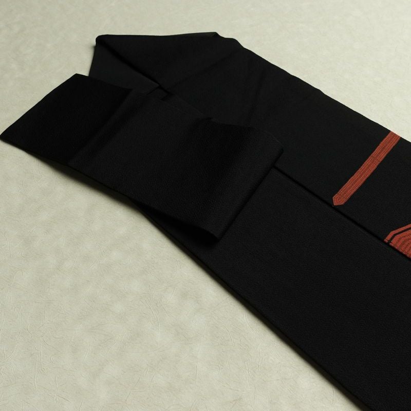 名古屋帯 草木手染 太鼓柄 美品 縮緬 正絹 幾何学柄・抽象柄 名古屋仕立て なごや帯 リサイクル帯 帯 モダン 黒_画像21