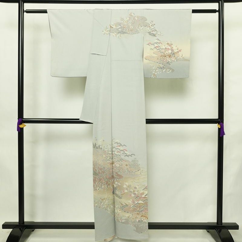 訪問着 縮緬 正絹 古典柄 袷仕立て 身丈158.5cm 裄丈65cm リサイクル着物 着物 箔 金彩 入学式 卒業式 七五三 お宮参り フォーマル 上品 青・紺_画像2