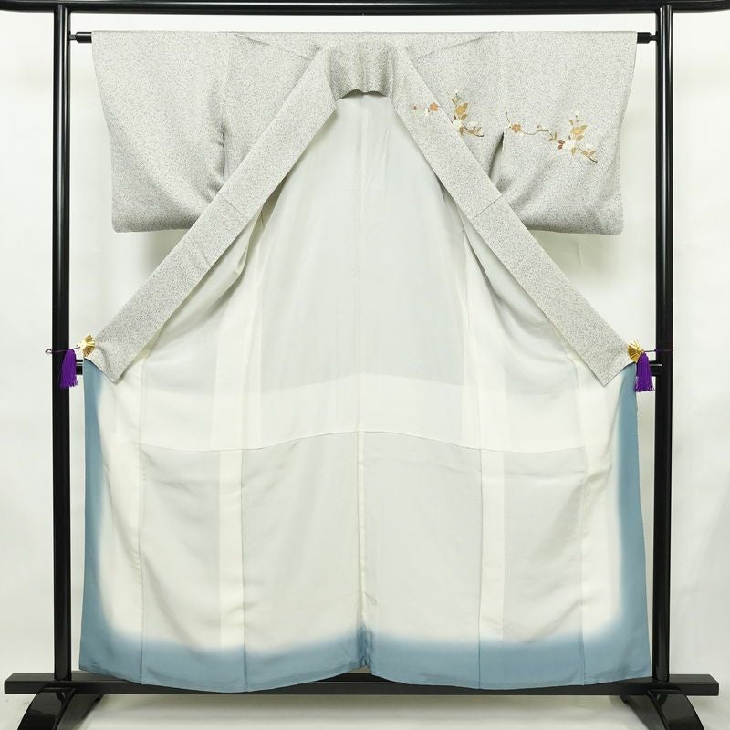 訪問着 正絹 木の葉・植物柄 袷仕立て 身丈157cm 裄丈62.5cm リサイクル着物 着物 箔 金彩 入学式 卒業式 七五三 お宮参り フォーマル グレー_画像3