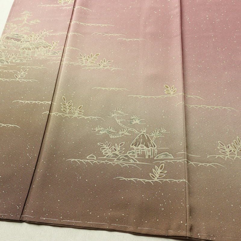 訪問着 美品 しつけ糸付き 縮緬 正絹 風景柄 袷仕立て 身丈166.5cm 裄丈68.5cm リサイクル着物 着物 入学式 卒業式 七五三 お宮参り フォーマル ピンク_画像4