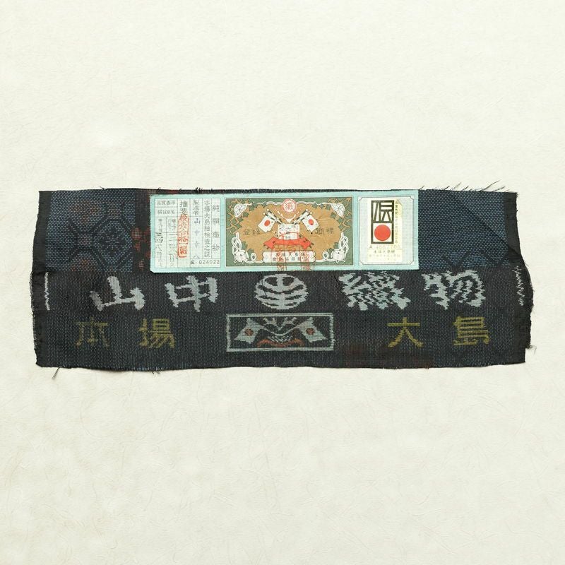 大島紬 証紙あり 正絹 幾何学柄・抽象柄 袷仕立て 身丈161.5cm 裄丈61.5cm リサイクル着物 一部しつけ糸付き 着物 青・紺_画像21