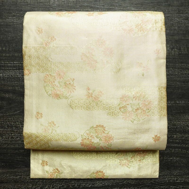 名古屋帯 全通柄 正絹 古典柄 名古屋仕立て なごや帯 リサイクル帯 帯 箔 金・銀_画像1