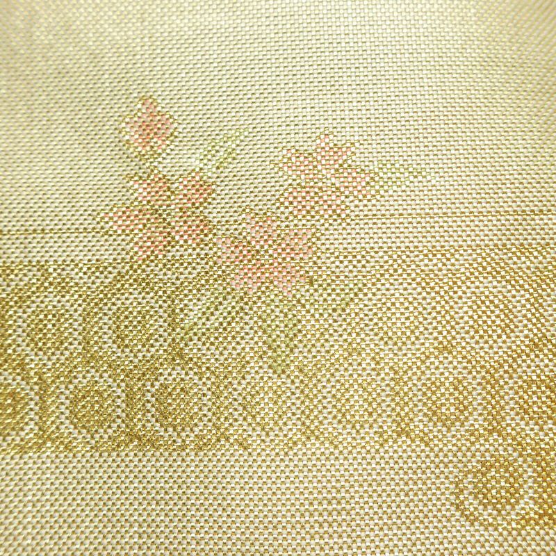 名古屋帯 全通柄 正絹 古典柄 名古屋仕立て なごや帯 リサイクル帯 帯 箔 金・銀_画像6