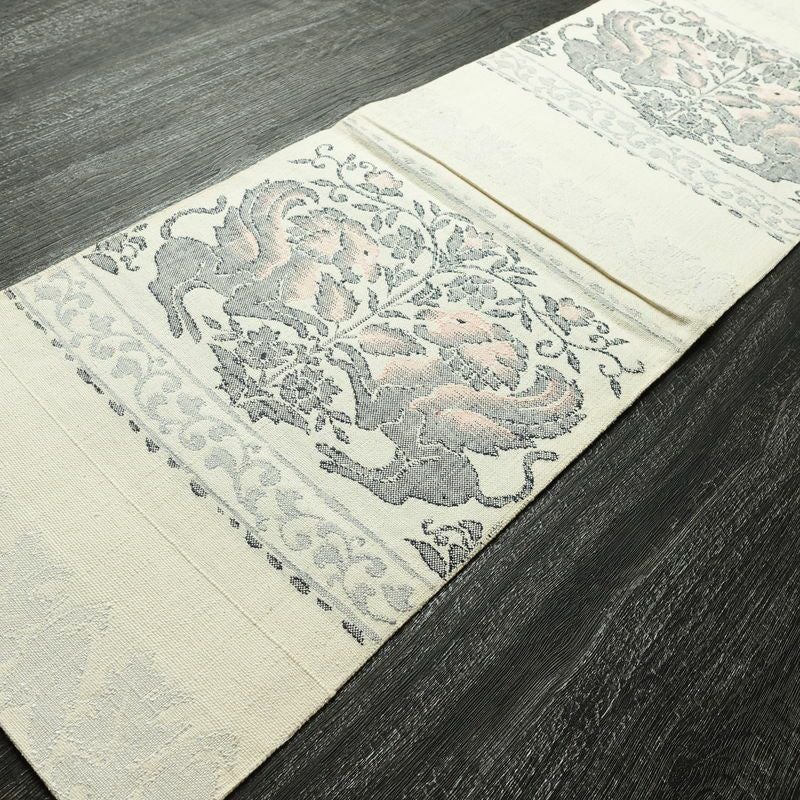 名古屋帯 六通柄 良品 正絹 幾何学柄・抽象柄 松葉仕立て なごや帯 リサイクル帯 帯 紬地 白_画像8