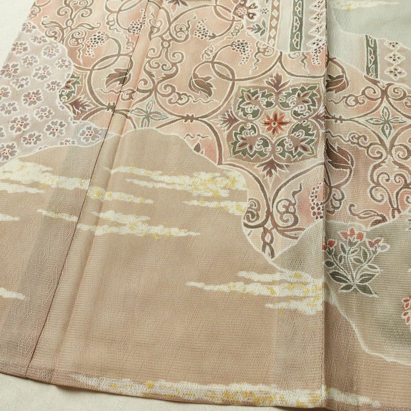 盛夏 訪問着 良品 夏用 三つ紋付き 正絹 古典柄 単衣仕立て 身丈155cm 裄丈63cm リサイクル着物 着物 箔 フォーマル 緑・うぐいす色_画像4