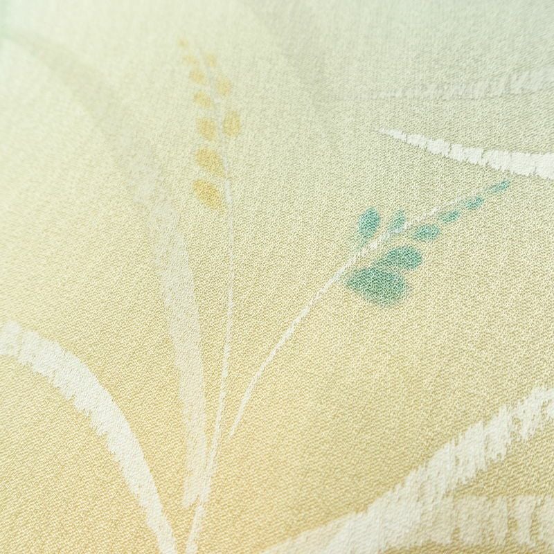 単衣 小紋 一つ紋付き 正絹 木の葉・植物柄 単衣仕立て 身丈153cm 裄丈62cm リサイクル着物 着物 多色使い_画像8