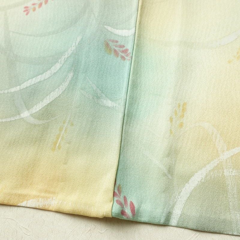 単衣 小紋 一つ紋付き 正絹 木の葉・植物柄 単衣仕立て 身丈153cm 裄丈62cm リサイクル着物 着物 多色使い_画像12