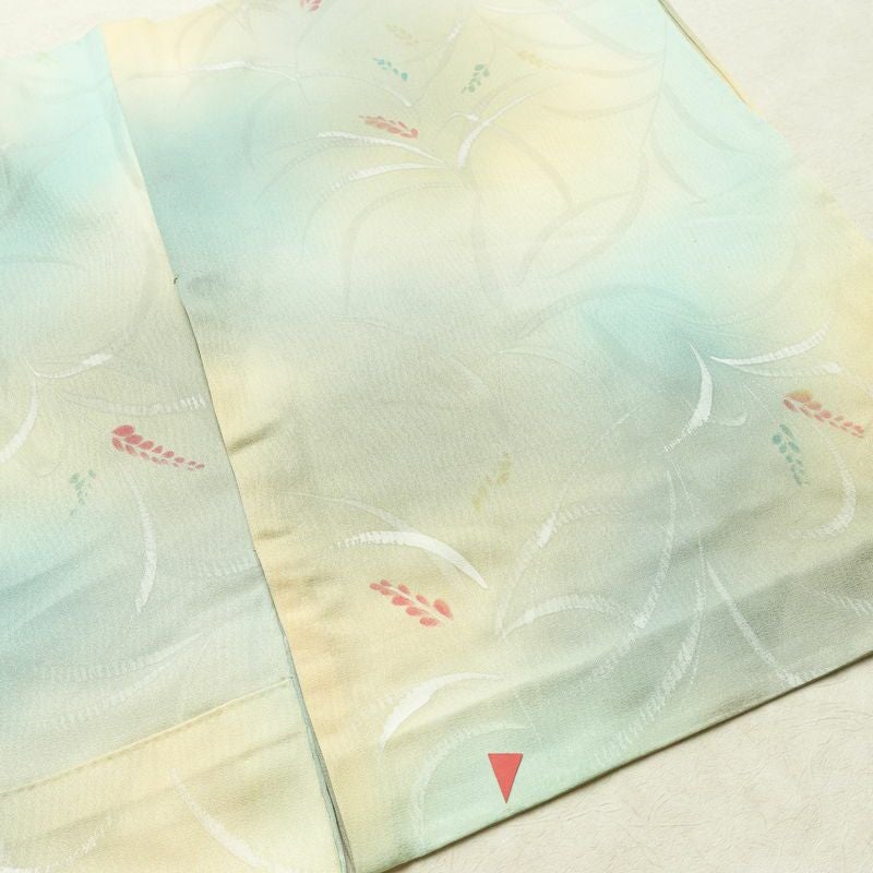 単衣 小紋 一つ紋付き 正絹 木の葉・植物柄 単衣仕立て 身丈153cm 裄丈62cm リサイクル着物 着物 多色使い_画像14